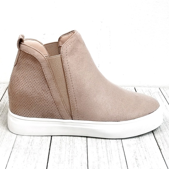 New Taupe Wedge High Top Platform Sneakers Booties - Picture 2 of 3